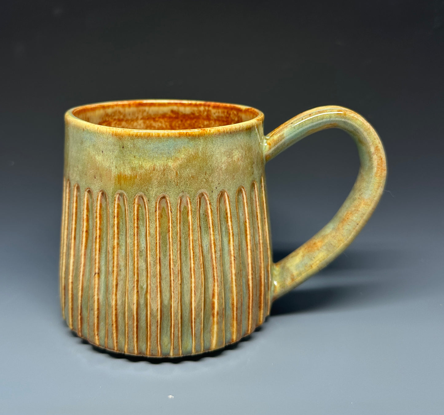 Rust/Green Carved Mug