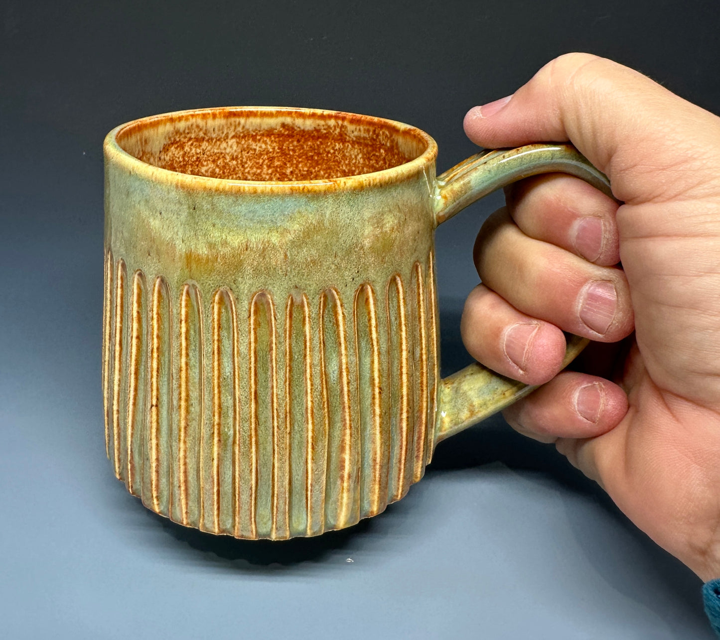 Rust/Green Carved Mug