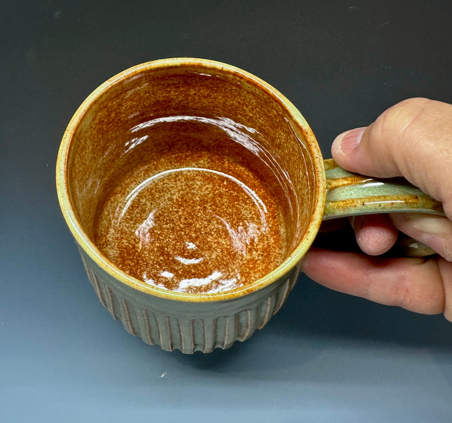 Rust/Green Carved Mug